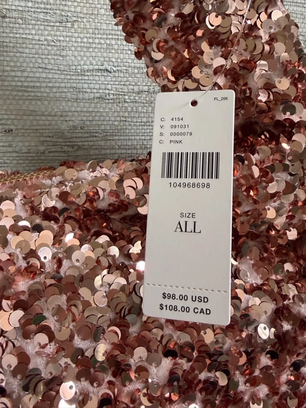 NWT new Anthropologie paillette crescent Sequin Bag Light Pink rose gold  purse